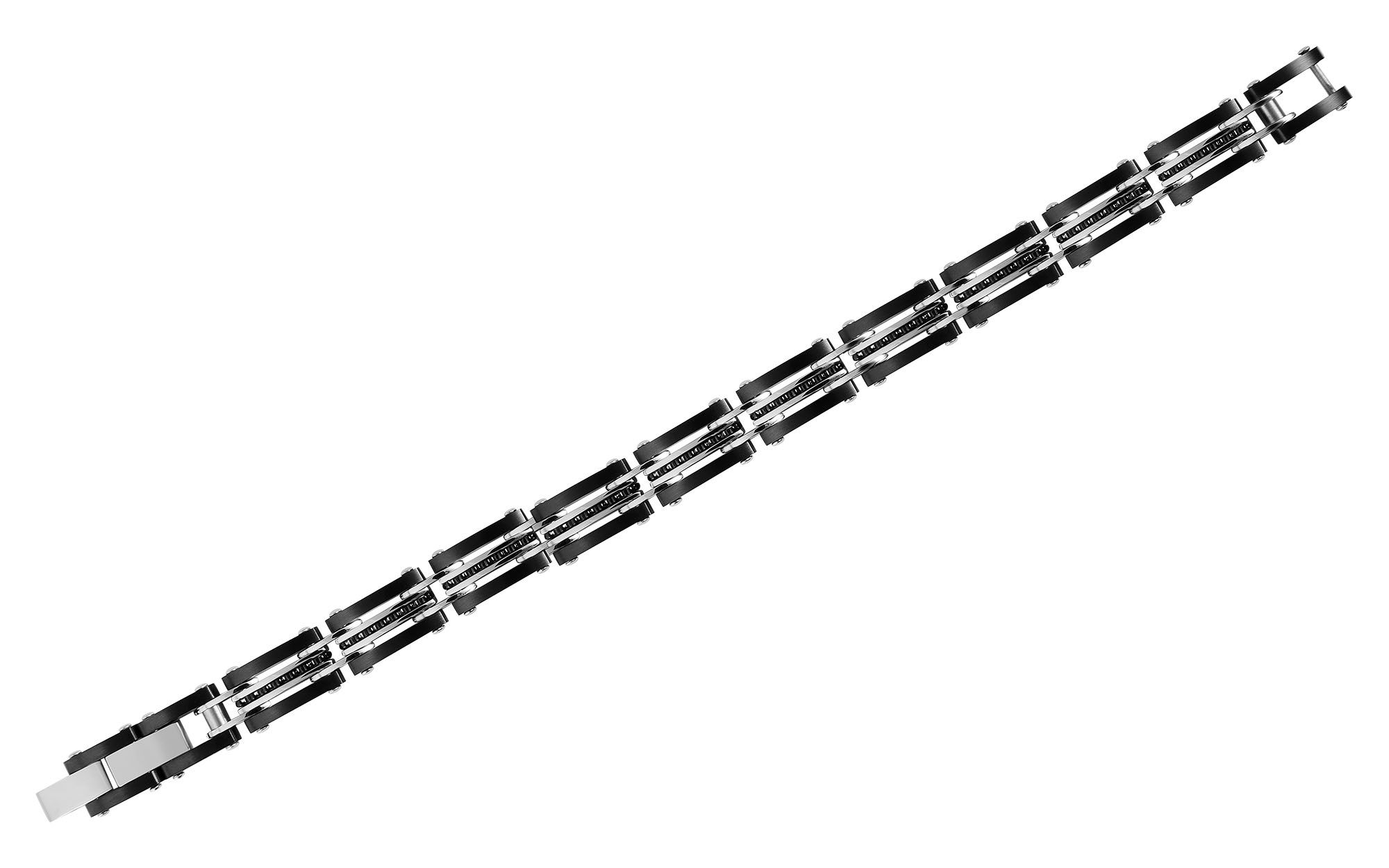"Bjarne" Edelstahl Armband, 21 cm + 1 cm, mit schwarzen Elementen, Verlängerung