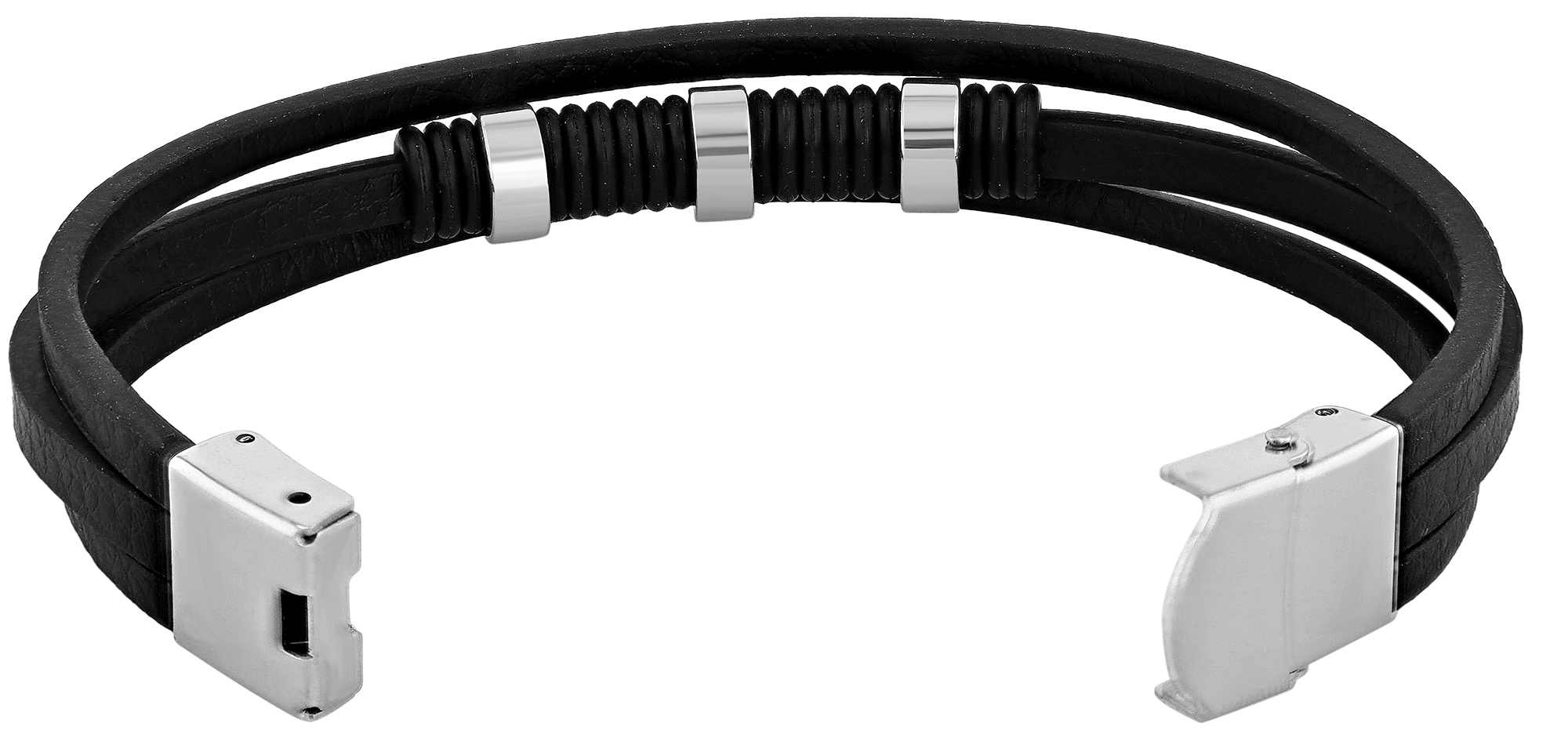 "Thabo", Akzent Echtleder Armband, Edelstahlelemente, schwarz/silberfarben, 22,5 cm