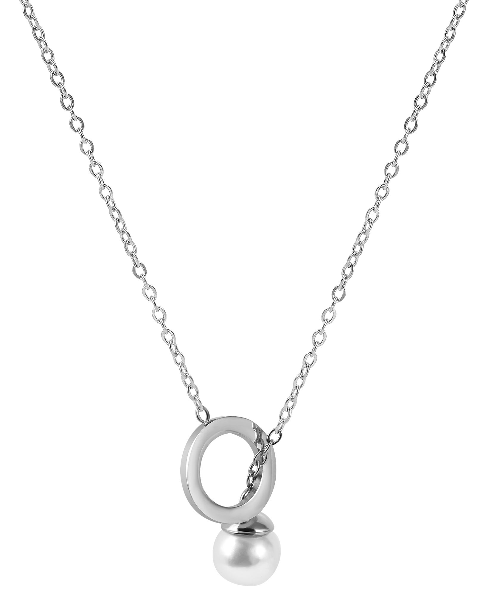 Akzent Schmuckset, Kette und Ohrstecker, Edelstahl, Perle, silberfarben