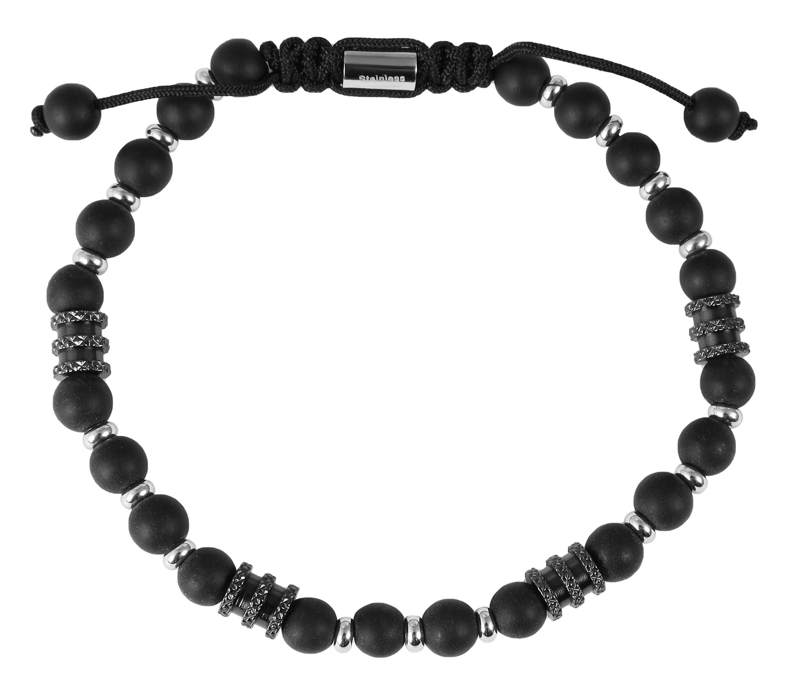 "Sten", Kugelarmband, Edelstahl & Onyx, Schiebeknoten, schwarz, 19 cm