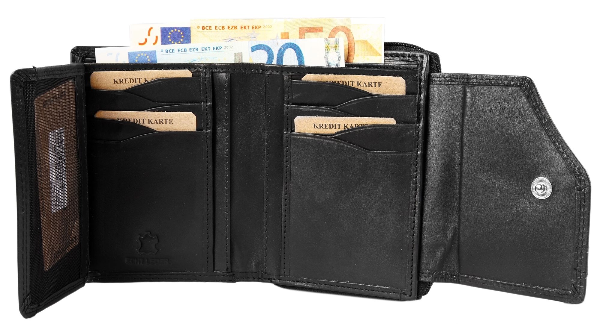 Akzent Damengeldbörse aus Echt Leder, Querformat, Schwarz