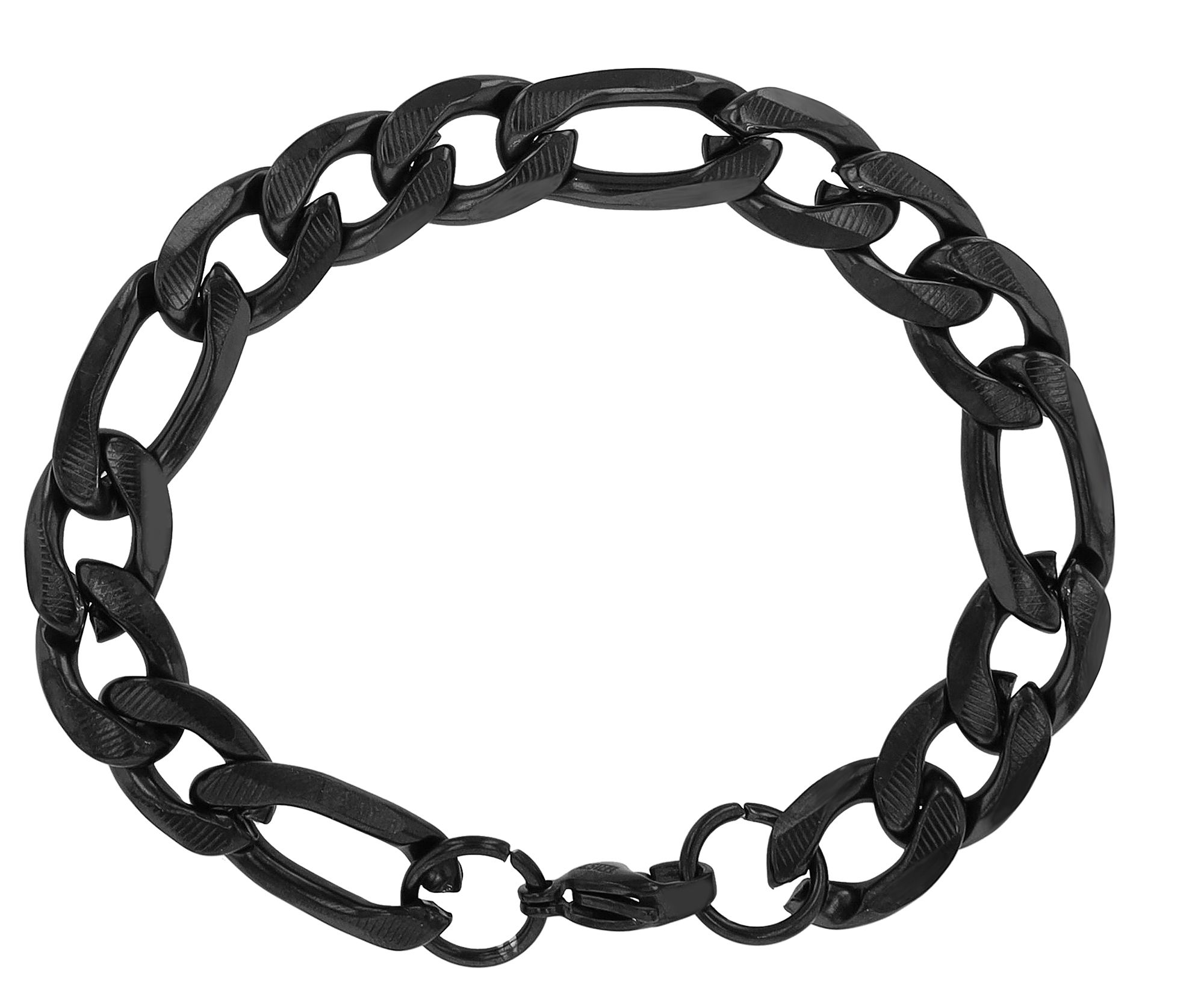 "Devin" Akzent Figaroarmband, Edelstahl, 21 cm, schwarz