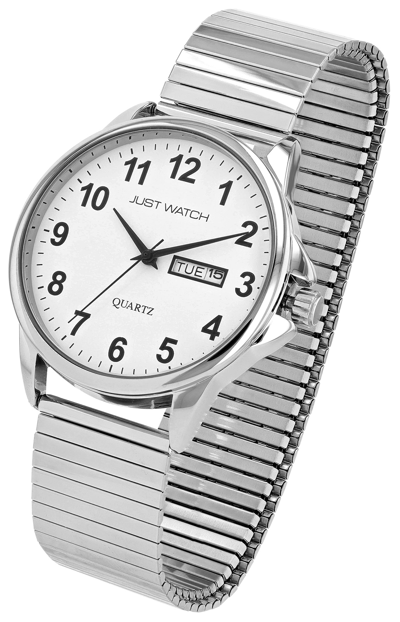 Just Watch "Bruno" Herrenuhr Ø 39 mm, Edelstahl Zugband, silberfarben/ weiß