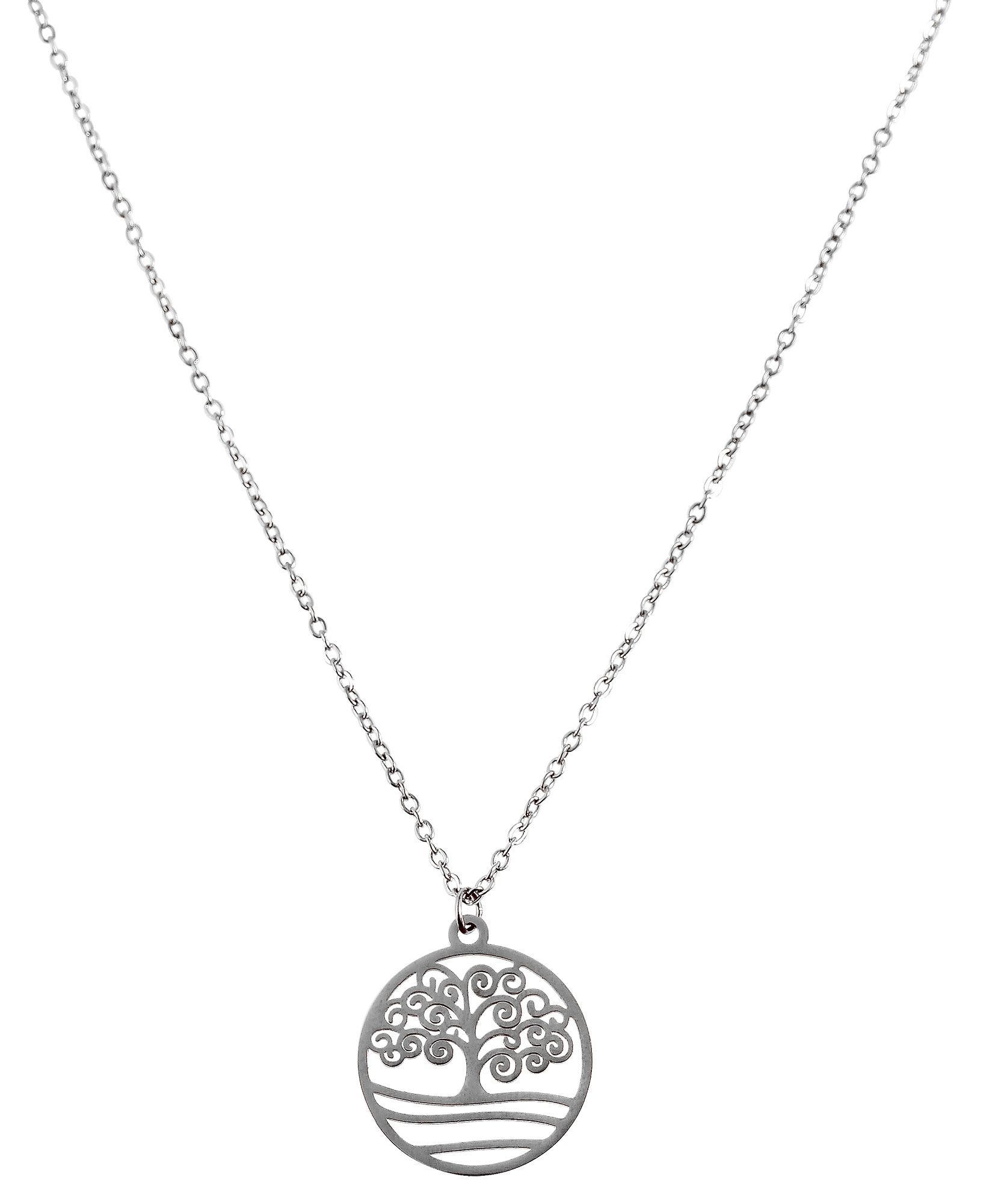 "Eleha", Edelstahlkette, Baum des Lebens mit Anhänger, Länge 43 cm, silberfarbig