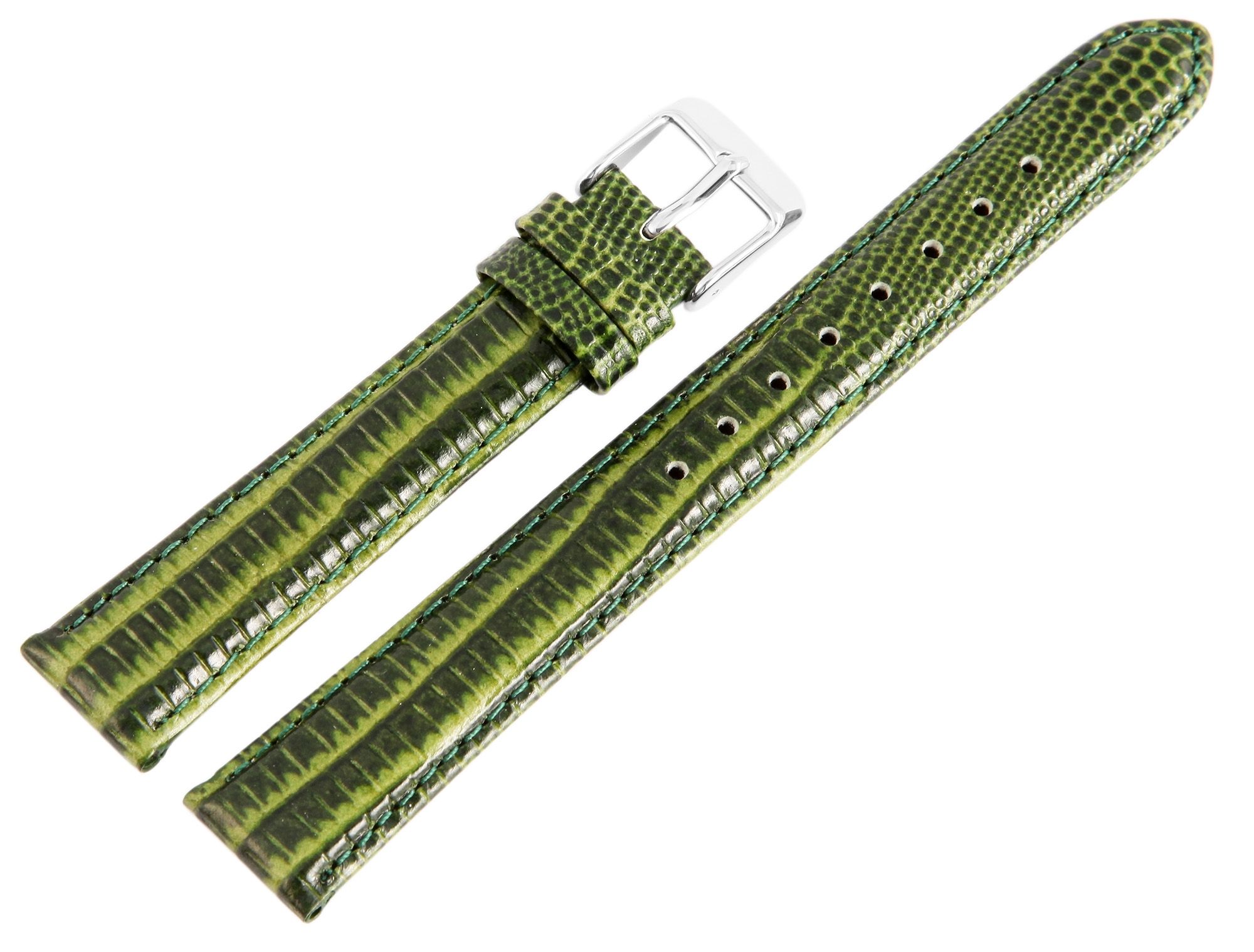Echtleder-Uhrenarmband, dunkelgrün, Schlangenoptik, 16 mm
