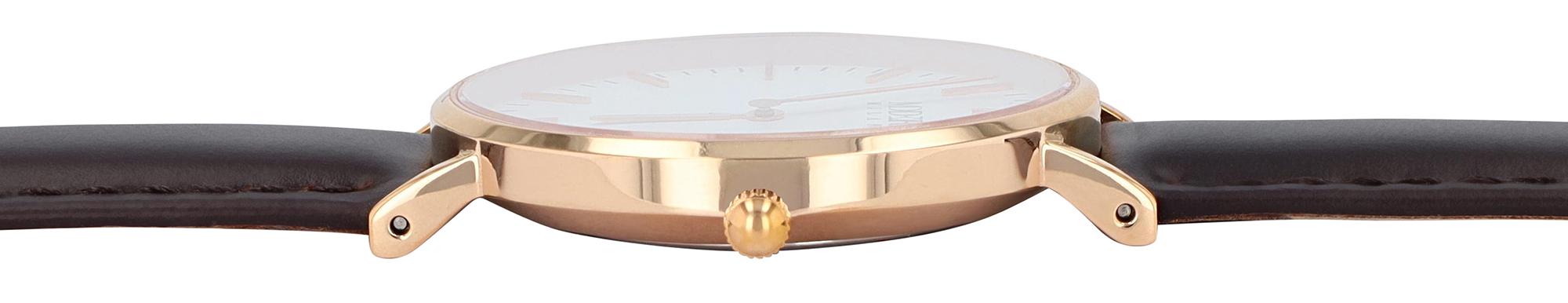 Moderno Milano Edelstahl Damenuhr Ø 36,5 mm, Echtlederband, Saphirglas, dunkelbraun/ rosegoldfarben