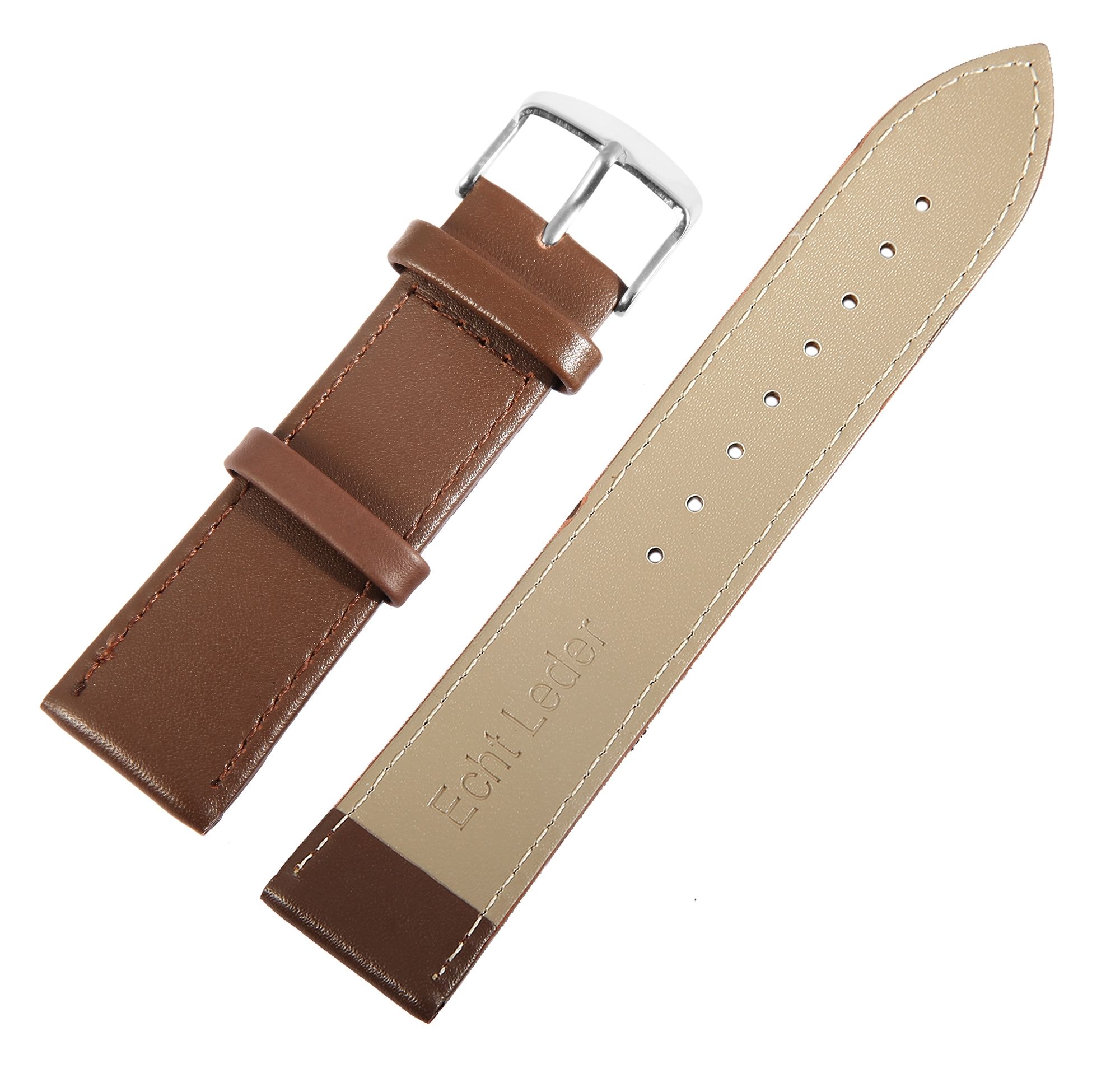 Echtleder-Uhrenarmband, braun/ silberfarben, 14 mm