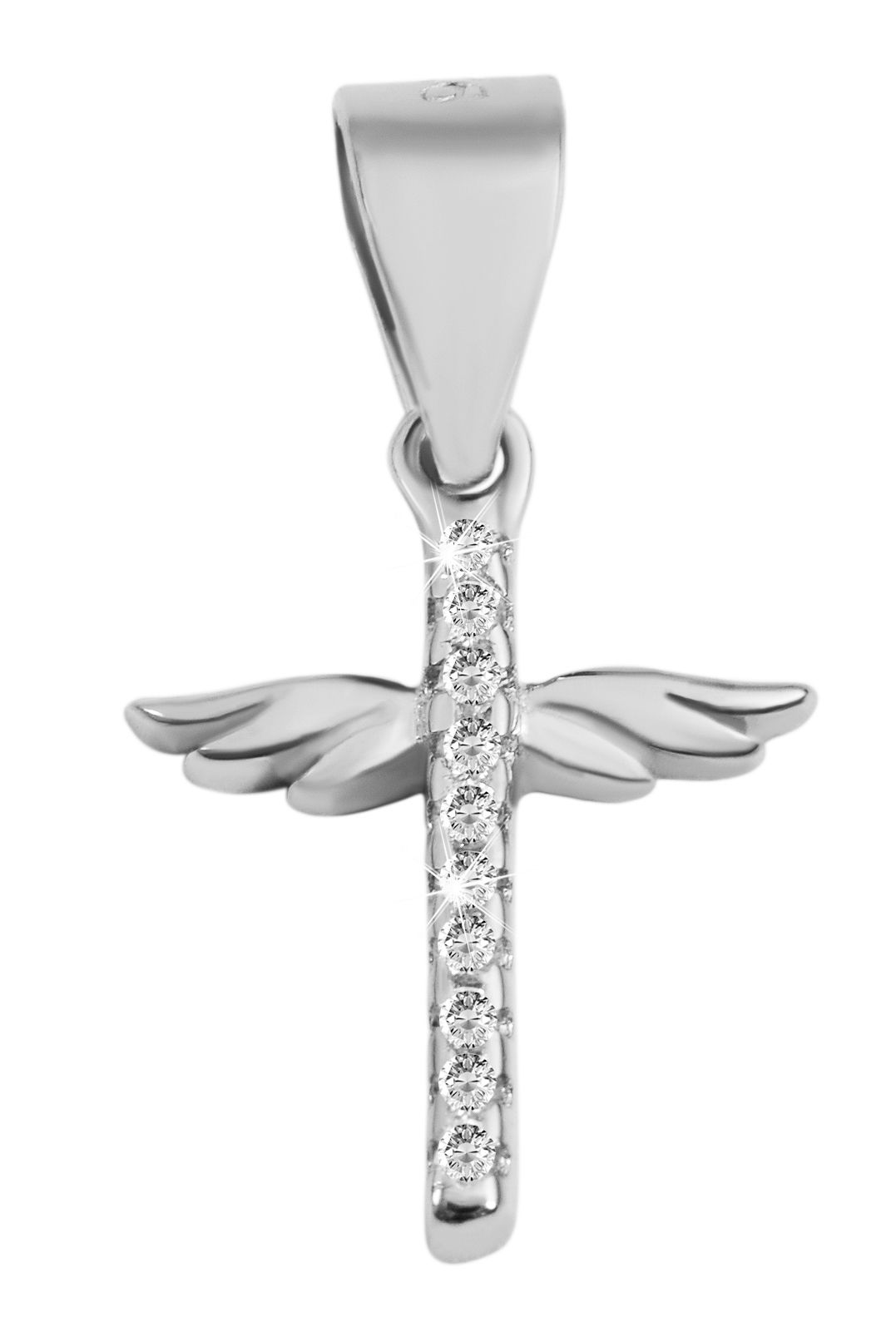 "Edith", 925/- Echtsilber Anhänger, Kreuz mit Flügeln, Zirkoniabesatz, rhodiniert
