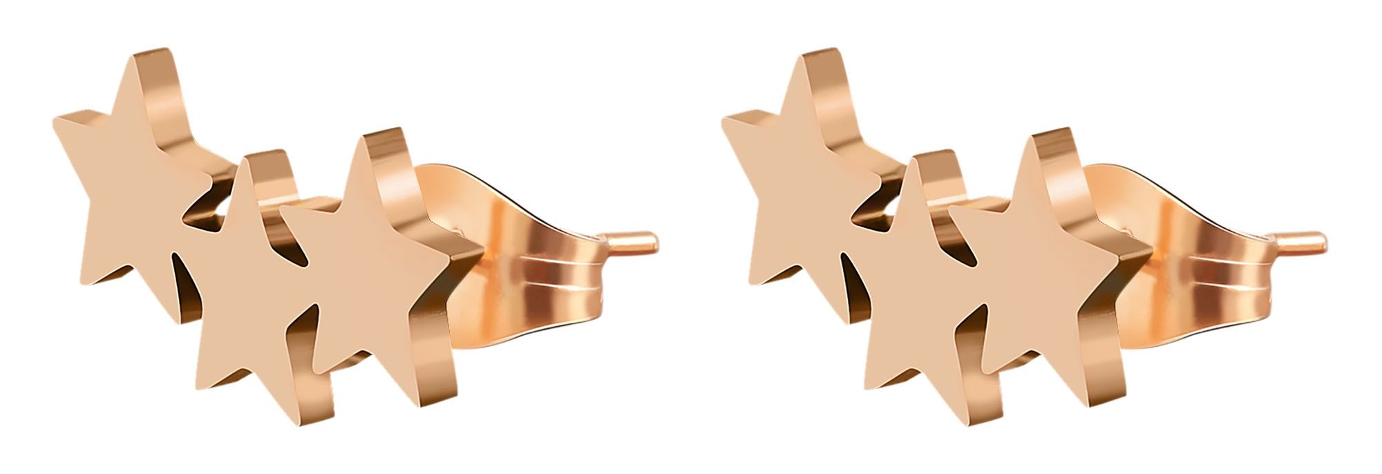 Akzent Edelstahl Ohrstecker, Sternenreihe, Ionenplattiert, roségoldfarben