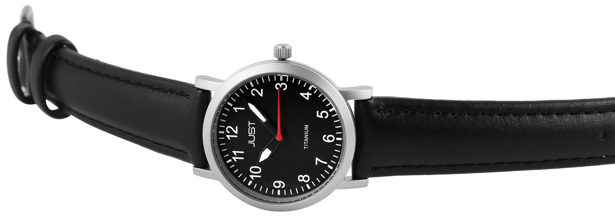 Just Titan Damenuhr mit Echtlederarmband, 5 ATM, schwarz