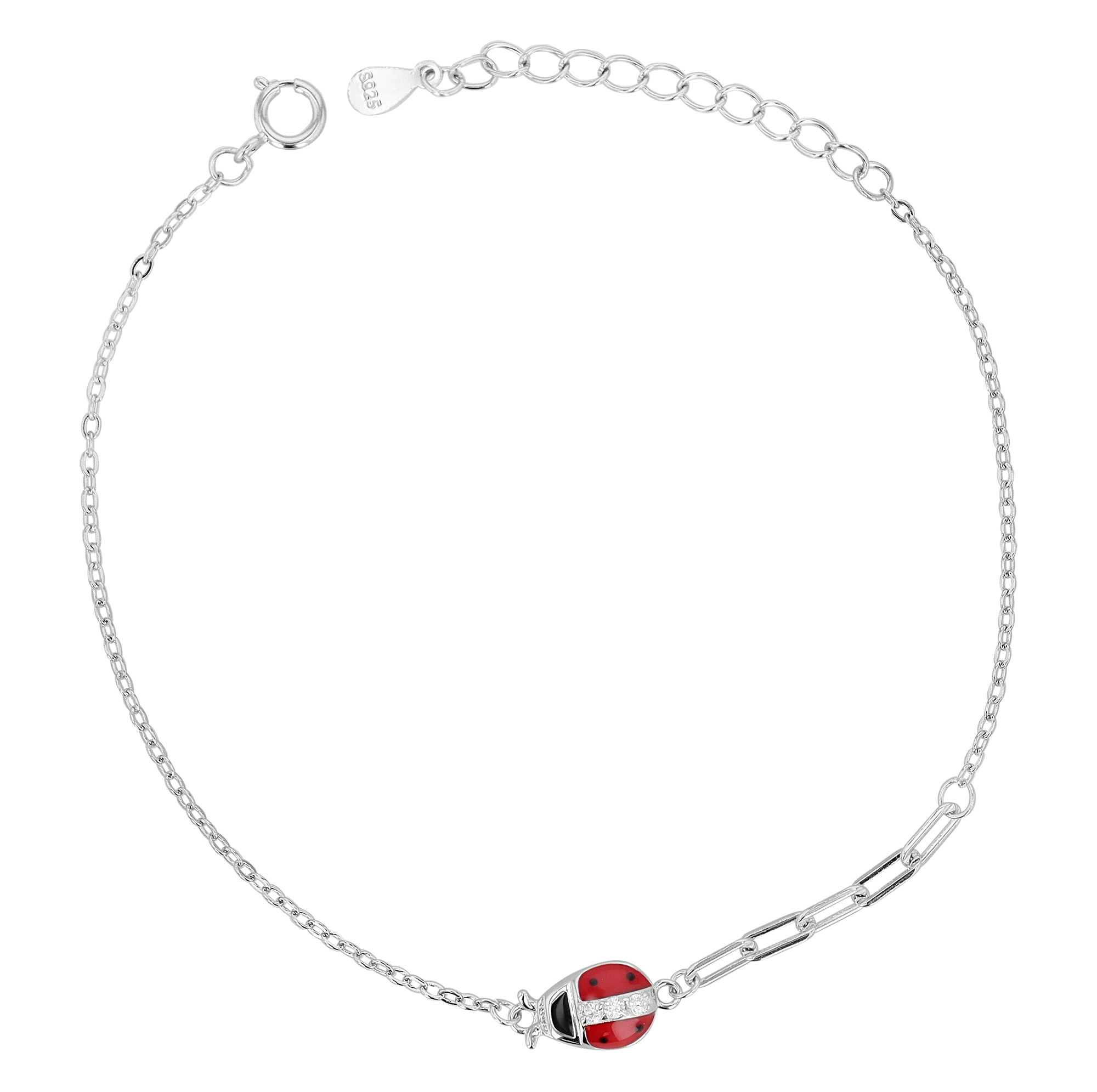 "Glückskäfer Belli" 925/- Echt Silber Kinder Armband - Marienkäfer, Zirkonia, rhodiniert