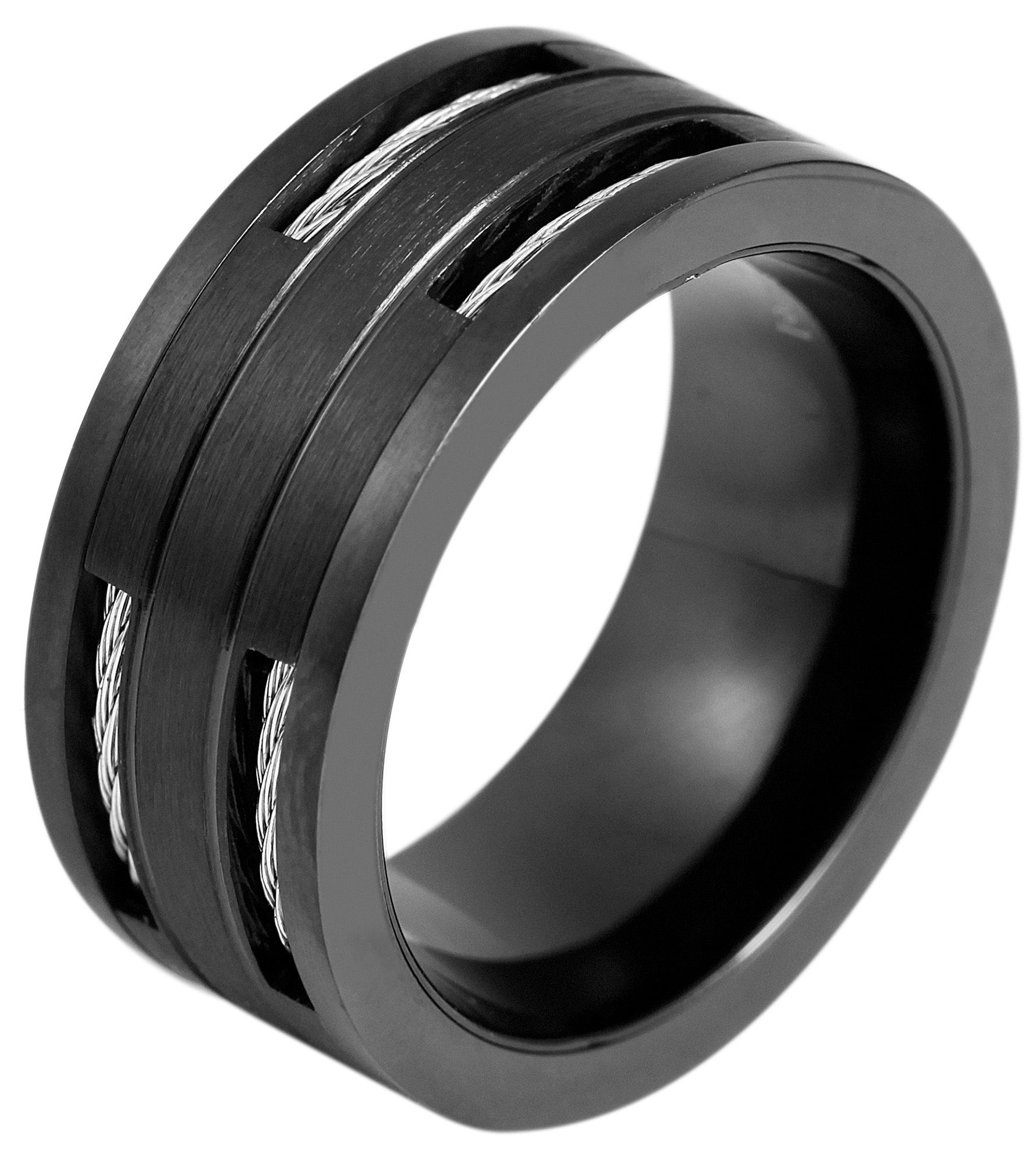 Akzent Herren-Ring aus Edelstahl, schwarz/ silberfarbig, Gr. 62