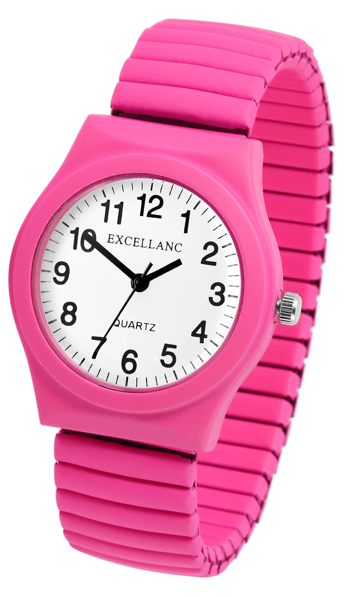 Excellanc Damenarmbanduhr mit Edelstahlzugband, neonpink