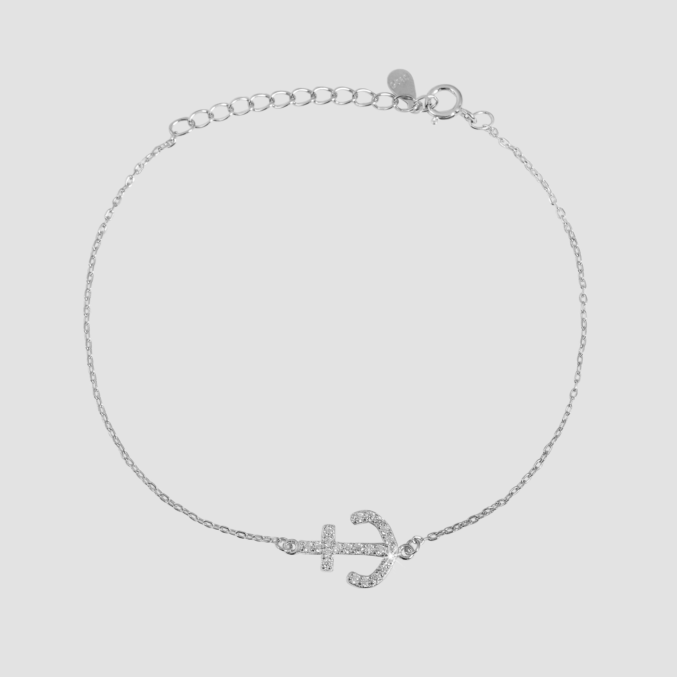 925/- Echt Silber Armband "Madita", Anker, Zirkoniabesatz, 925/rhodiniert