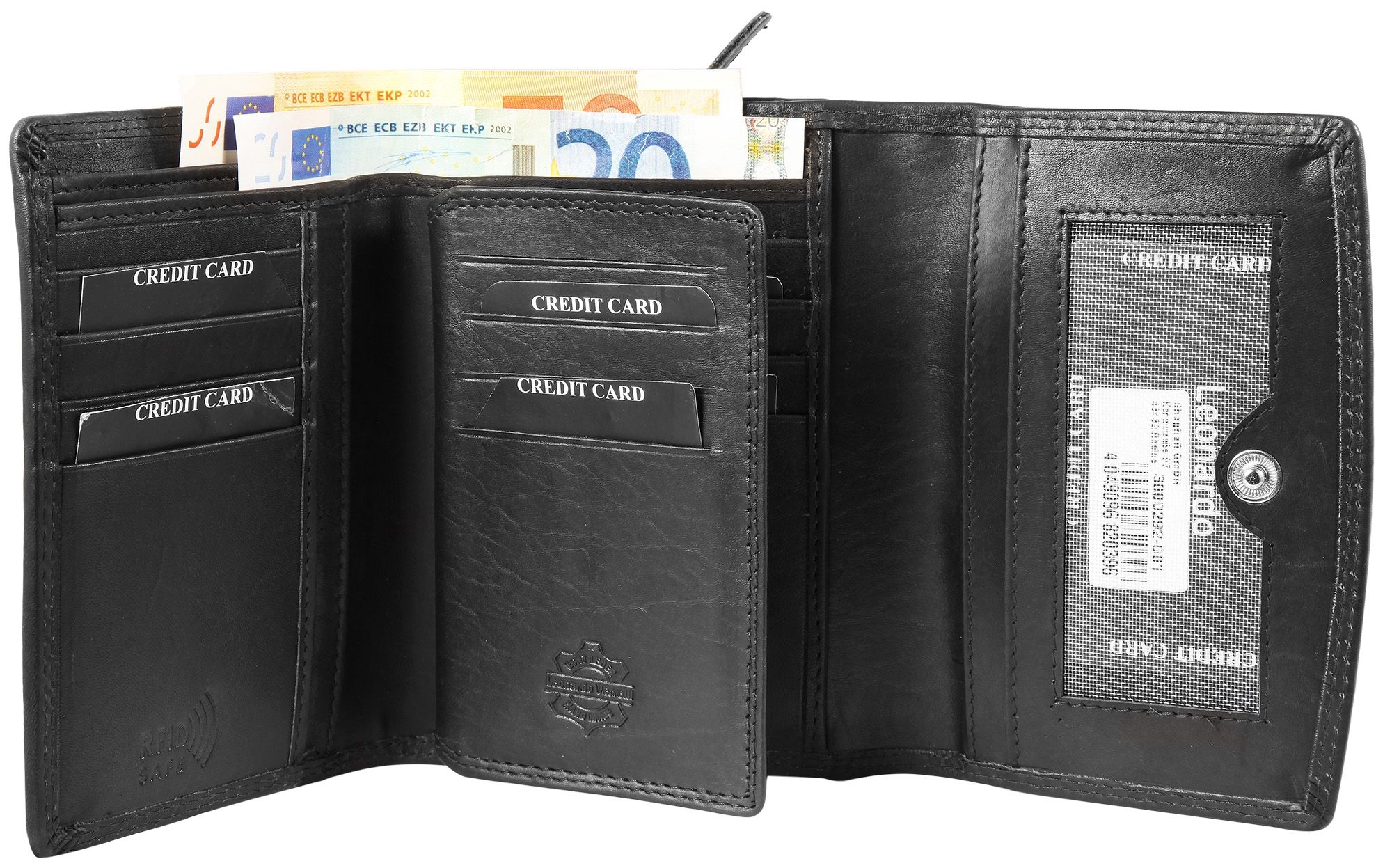 Leonardo Verrelli Damen Geldbörse aus Echtleder in schwarz mit RFID-Schutz