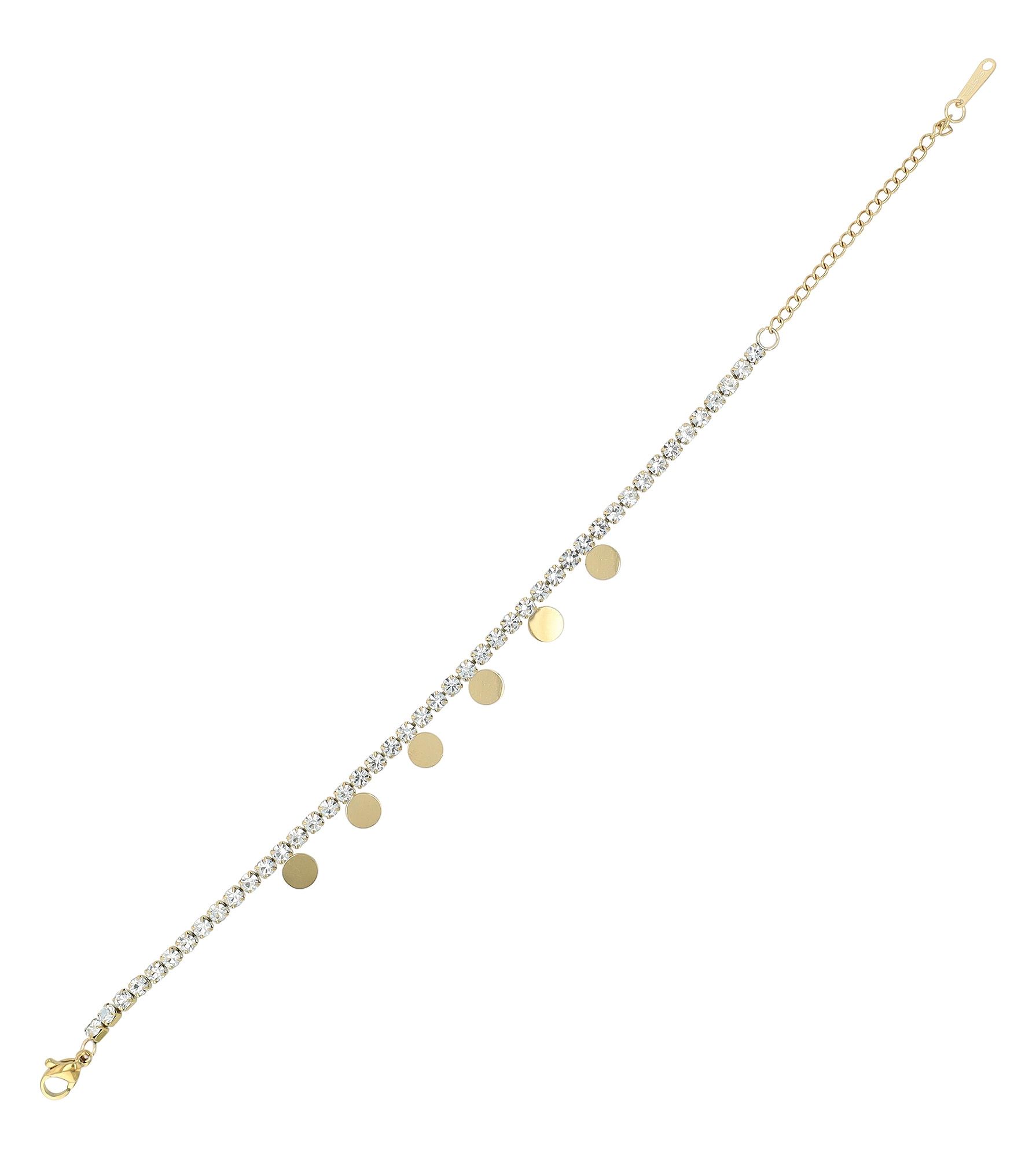 "Taline" Edelstahl Tennisarmband, Gravurplättchen, goldfarben, 16 cm