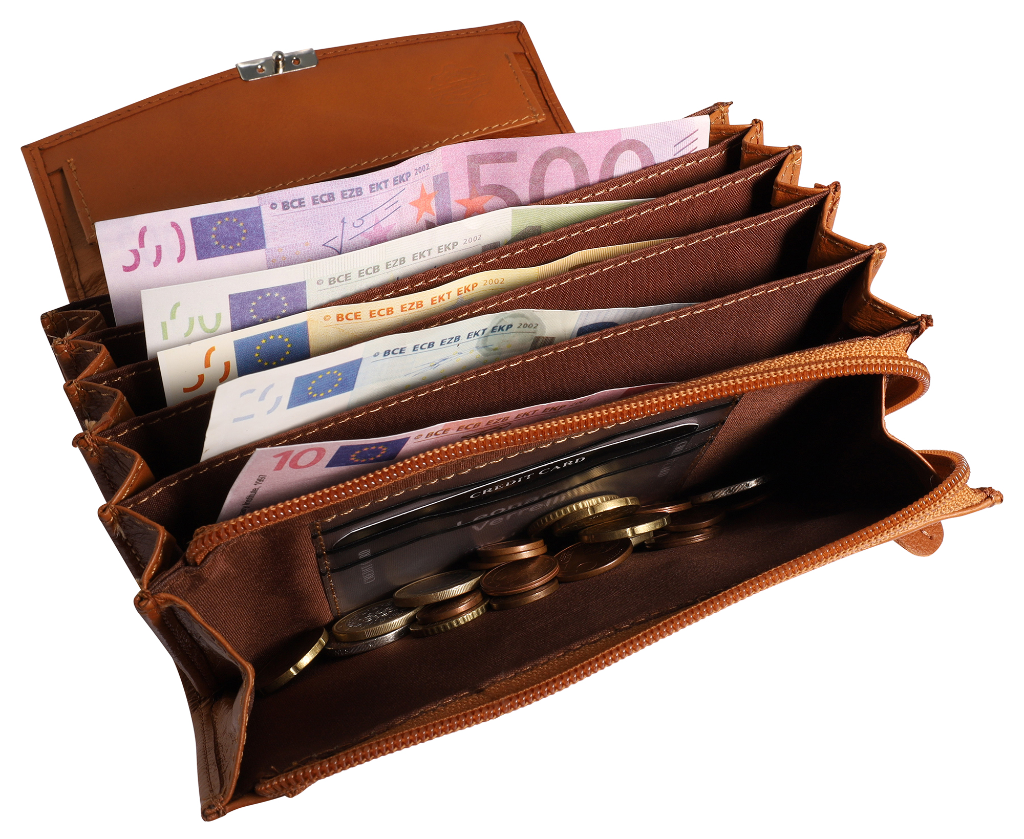 Leonardo Verrelli Echt Leder Kellnergeldbörse, cognac