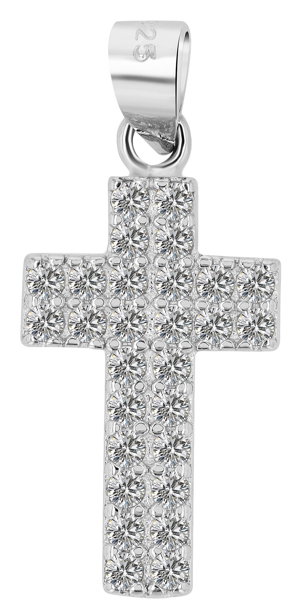 925er Echt Silber Kreuz Anhänger "Thesaly", weißer Zirkoniabesatz, rhodiniert