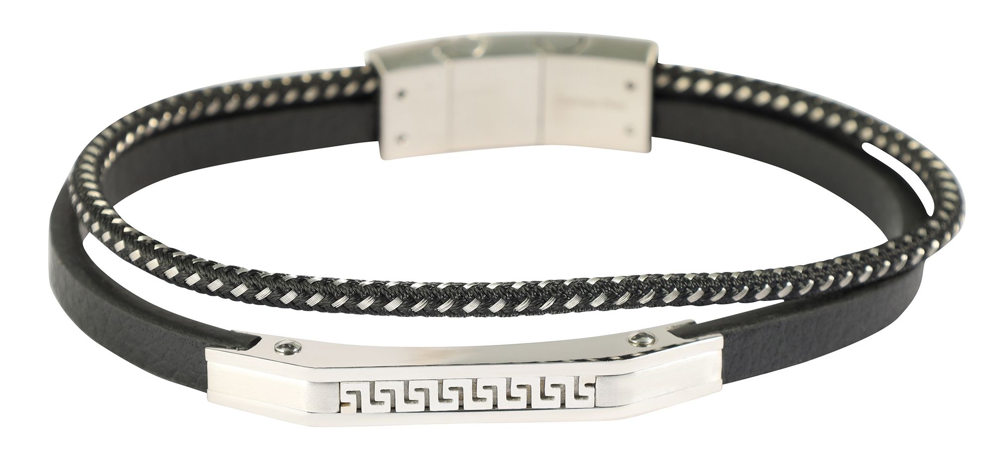 "Ennio" Armband aus Lederimitat mit Edelstahlelementen, 19 cm