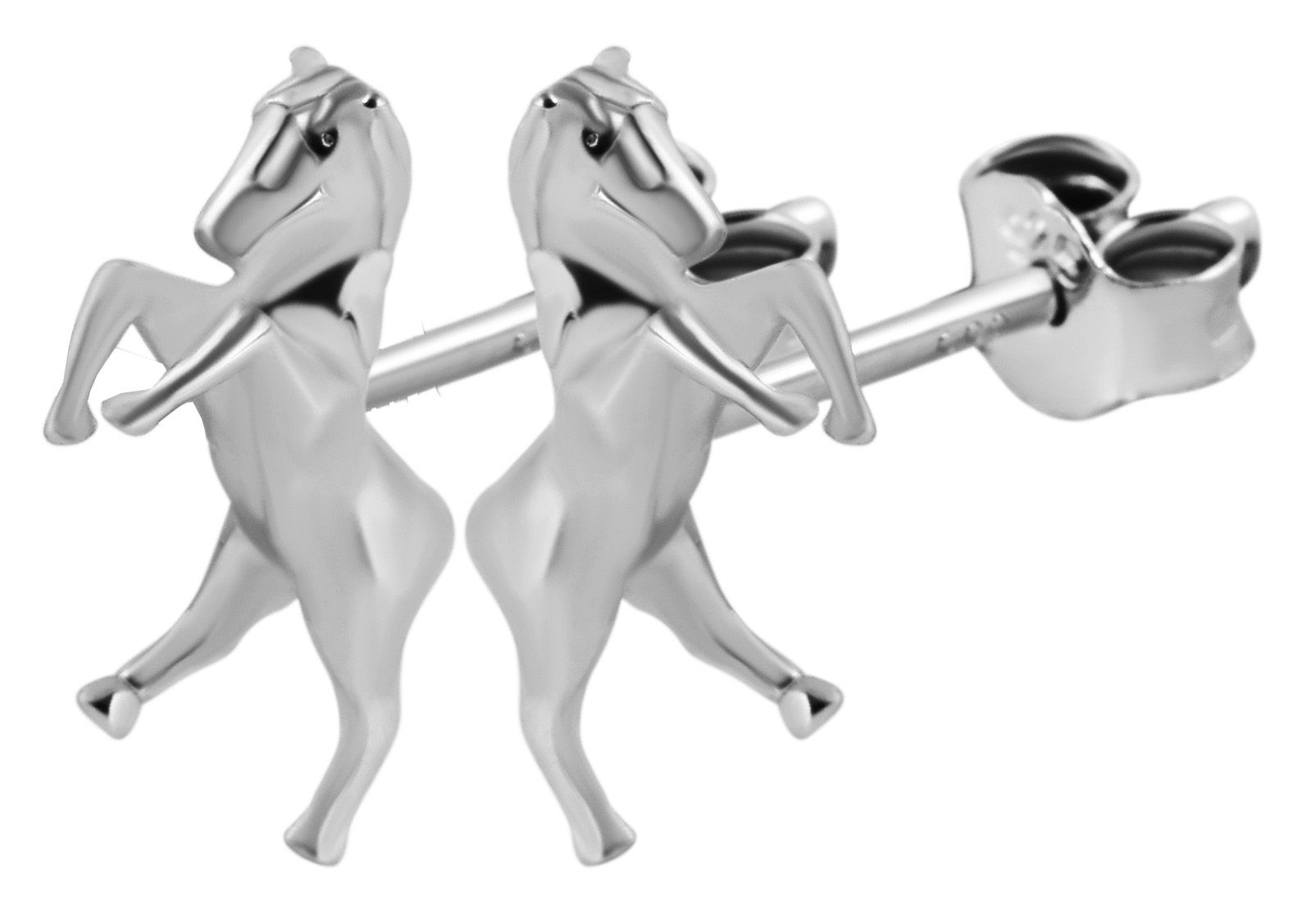 925/- Echt Silber Mädchen-Ohrstecker "Sabrina", Pferdemotiv, 925/rhodiniert