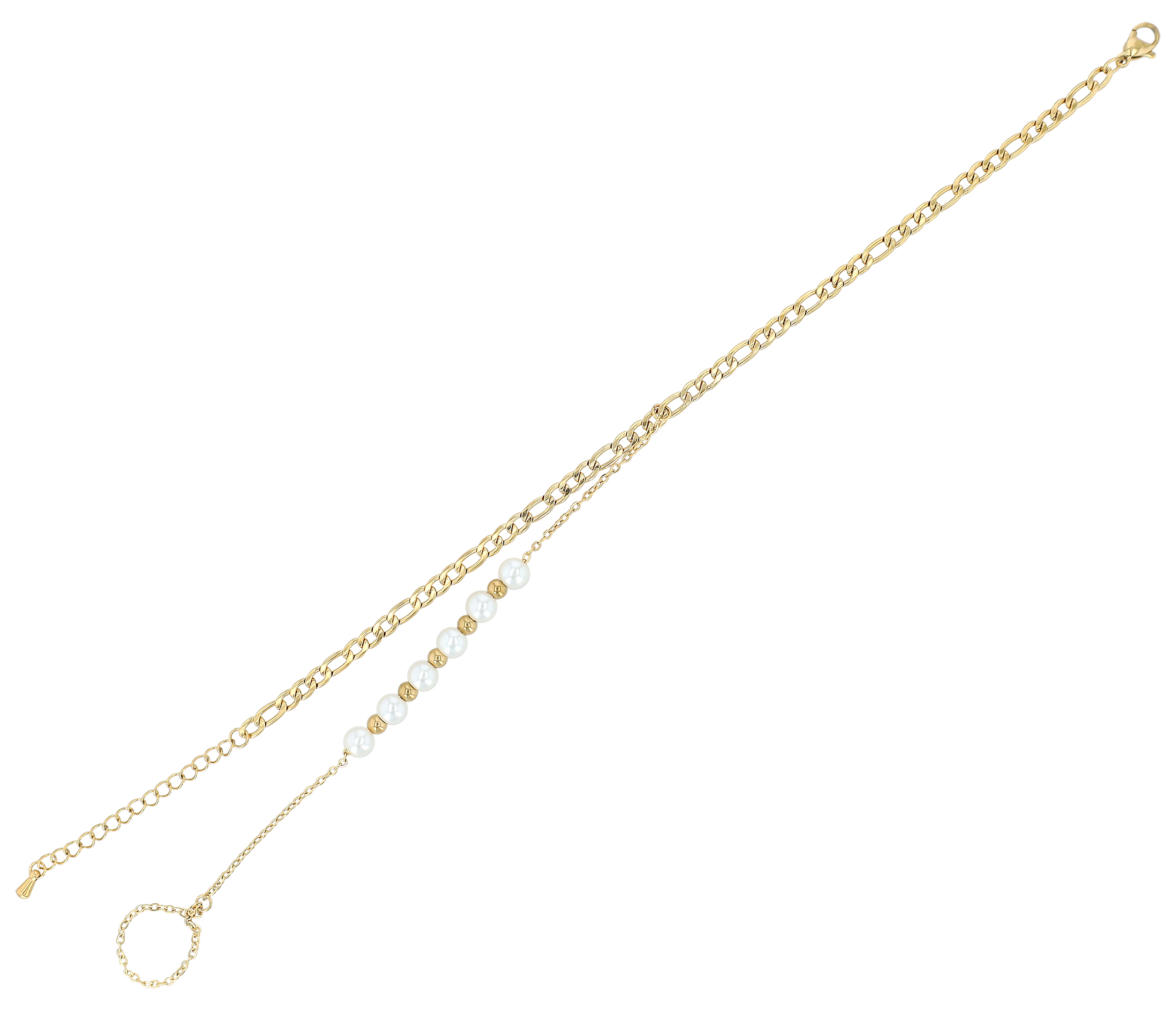 "Dylane" Fußkette mit Perlen, Edelstahl, 21 + 5 cm, goldfarben