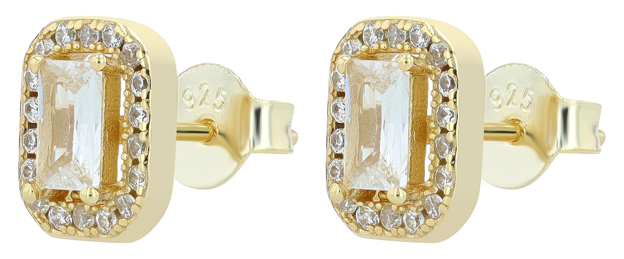 "Zooe" 925/- Echt Silber Ohrstecker, Zirkonia, goldfarben