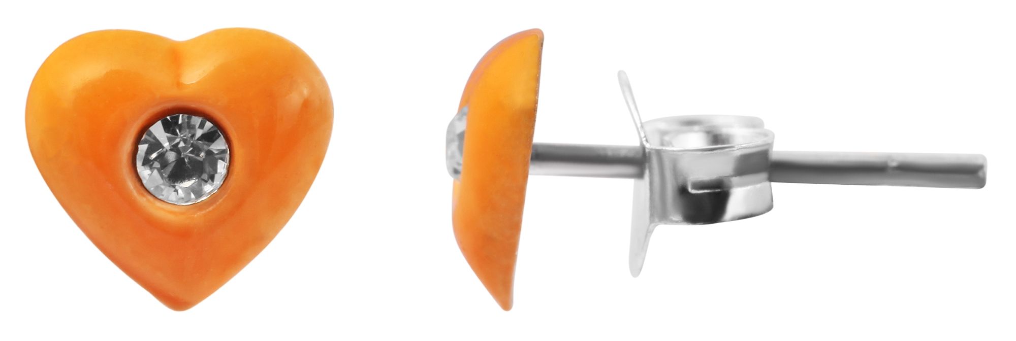 925/- Echt Silber Kinder Ohrstecker "Amanda", Herz mit Similistein, orange