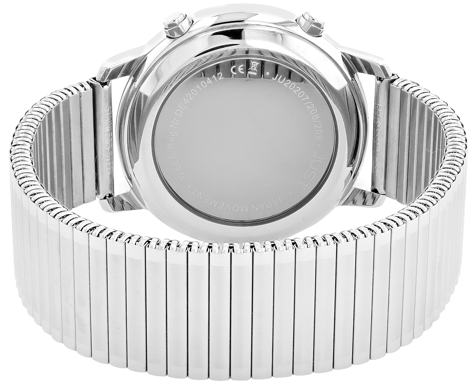 JUST Herren-Funkuhr "Vita Pura" Ø 40 mm (weißes Zifferblatt & Strichindex), Edelstahl-Zugband