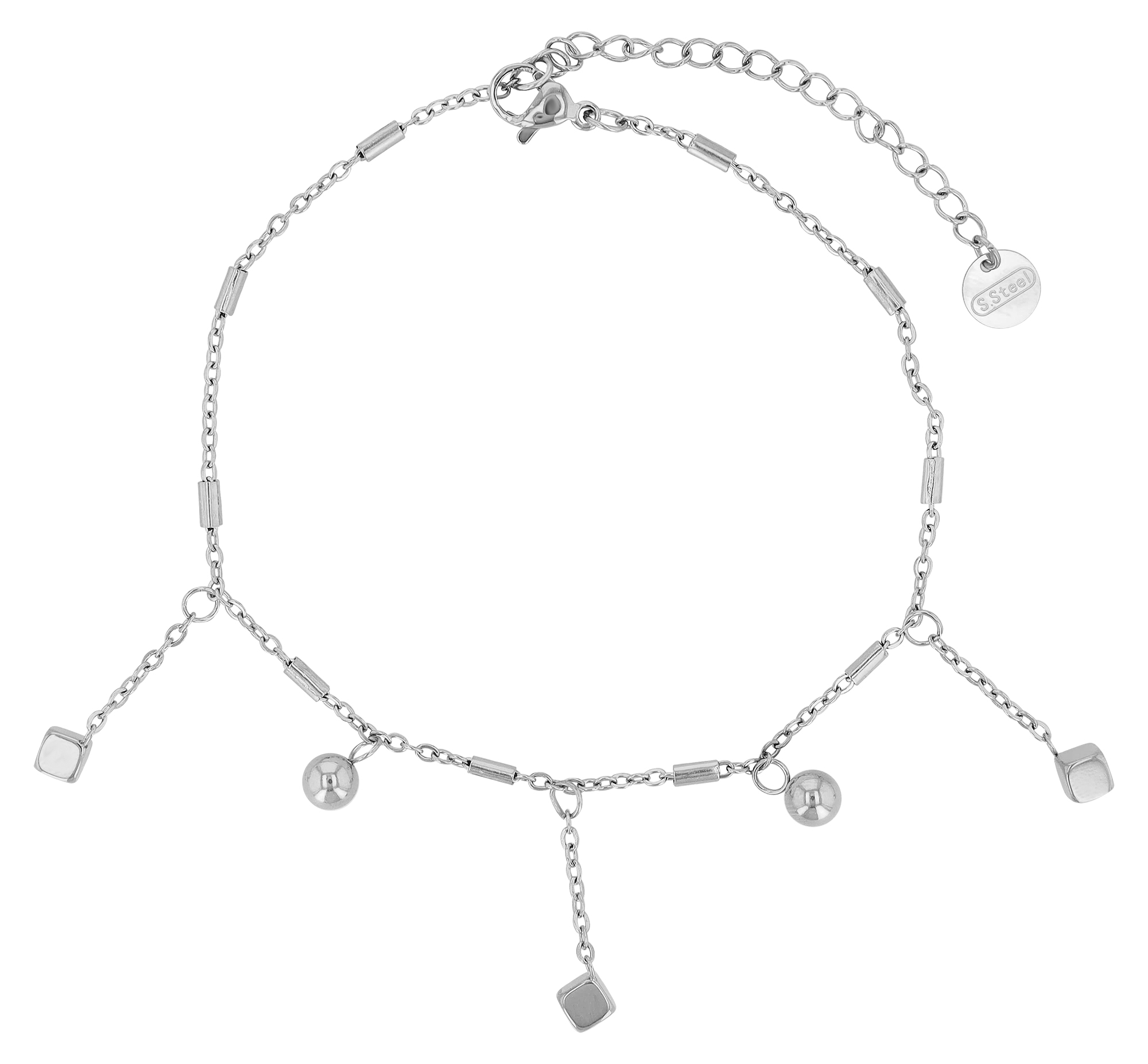 "Dyrken" Fußkette, Edelstahl, 21 + 5 cm, silberfarben