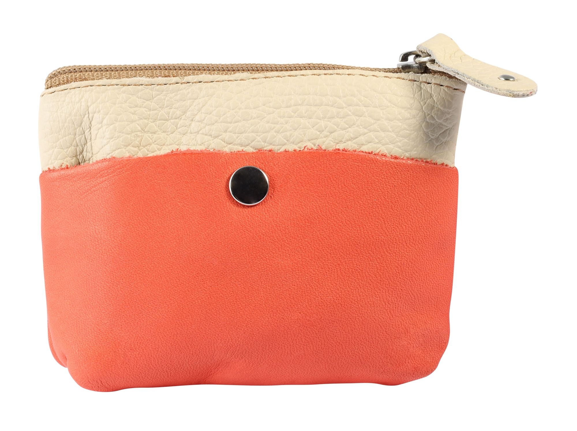 Excellanc Schlüsselbeutel aus Echtleder, beige/orange