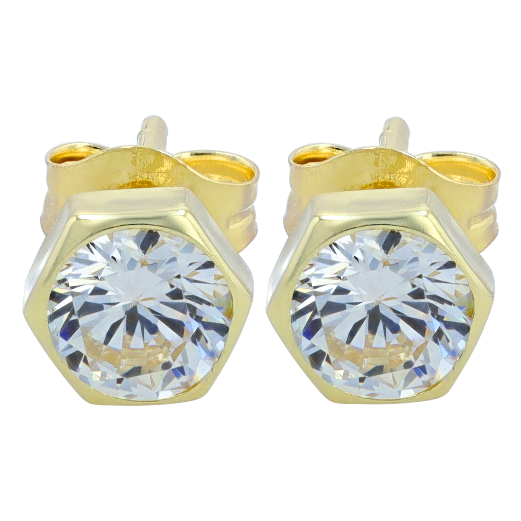 333/- Echt Gold "Inaya" Ohrstecker - Hexagon 3mm mit Zirkonia, Gelbgold, 8 Karat