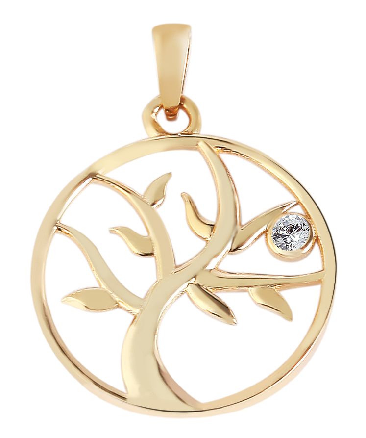 375/- Gold "Taraneh" Anhänger, Lebensbaum mit echtem Diamant, 9 Karat, Gelbgold