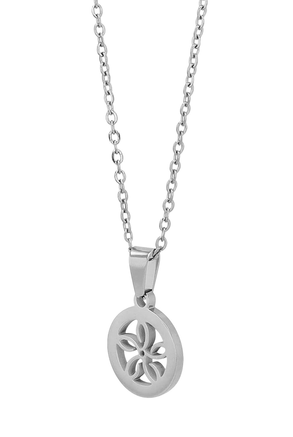 "Kodi" Edelstahl Kette mit Anhänger - Blume, 45 cm, silberfarben