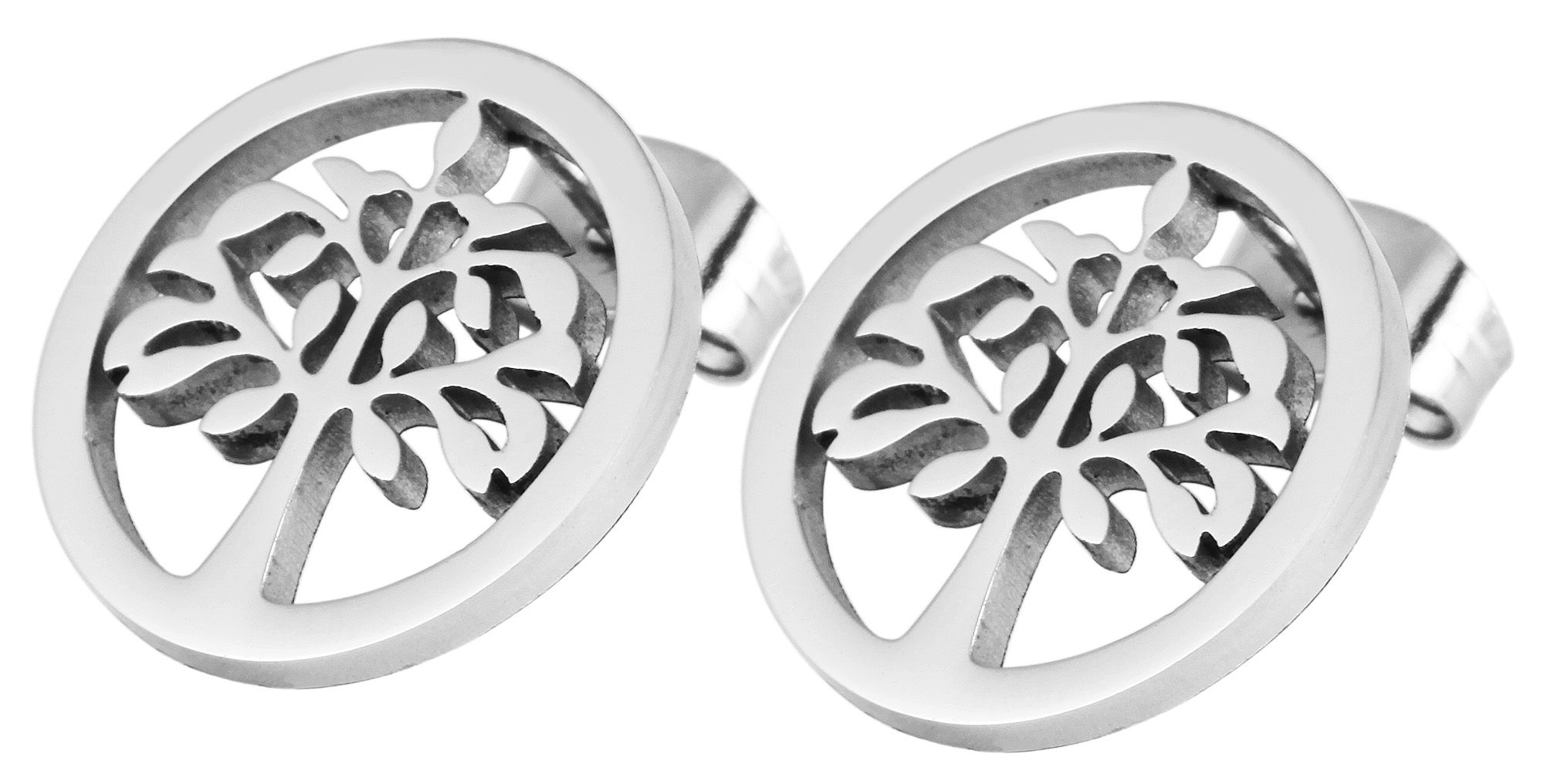 Akzent Edelstahl Schmuckset, Lebensbaum Kette + Ohrstecker, 45+5 cm, silberfarbig
