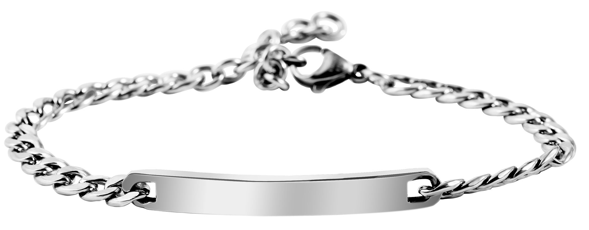 Akzent Panzerarmband aus Edelstahl, Gravurplatte, silberfarben, 16 cm