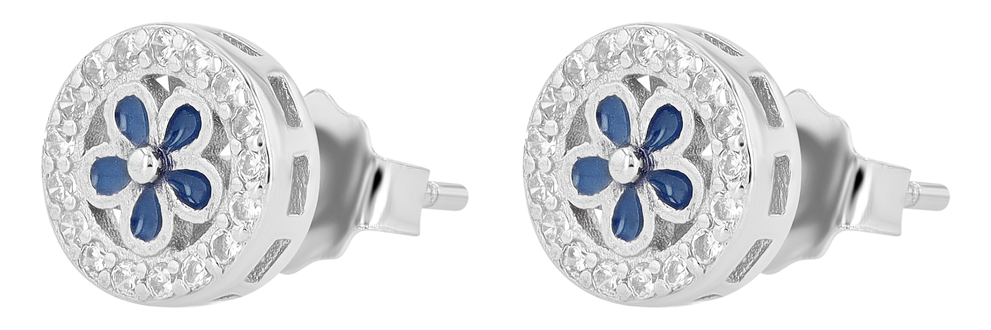 "Lucretia", 925/- Echt Silber Ohrstecker - Blume, silberfarben rhodiniert/ blau