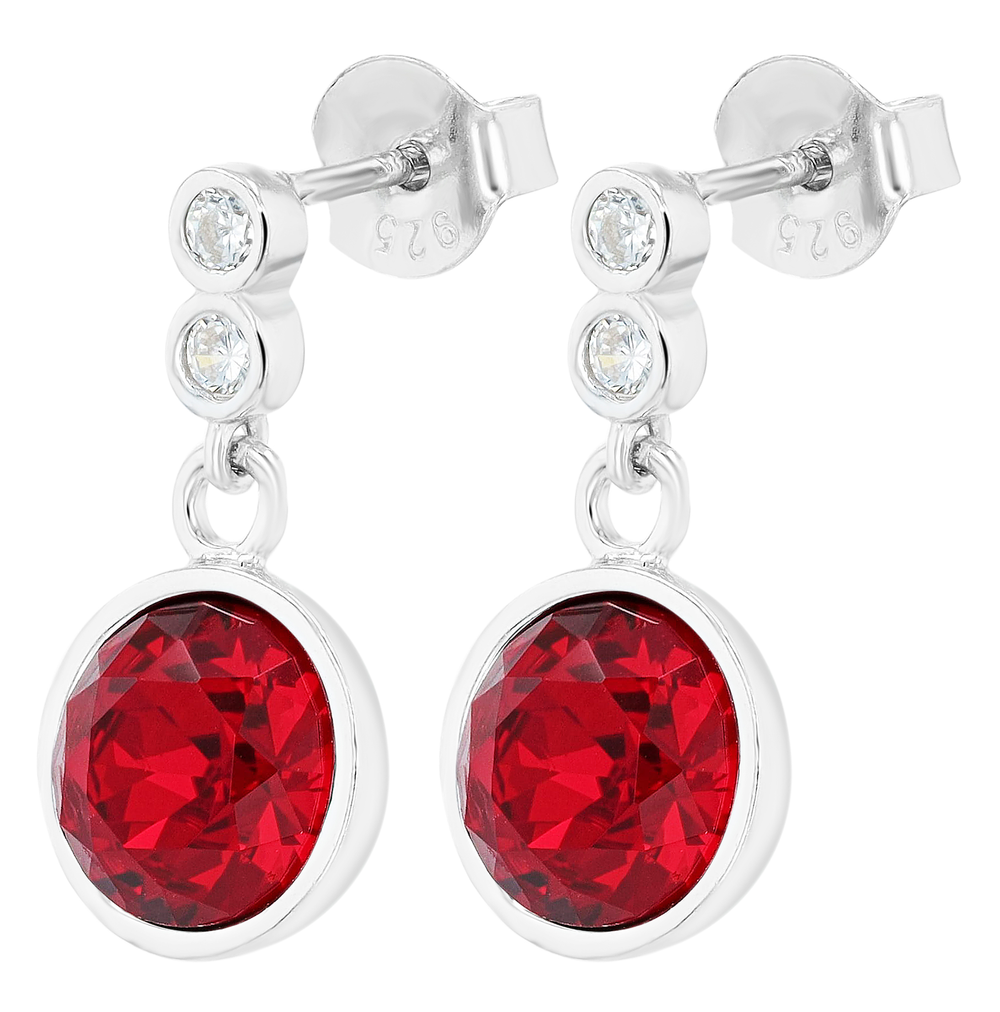 "Kristin" 925/- Echt Silber Ohrhänger, silberfarben mit Zirkonia (rot)