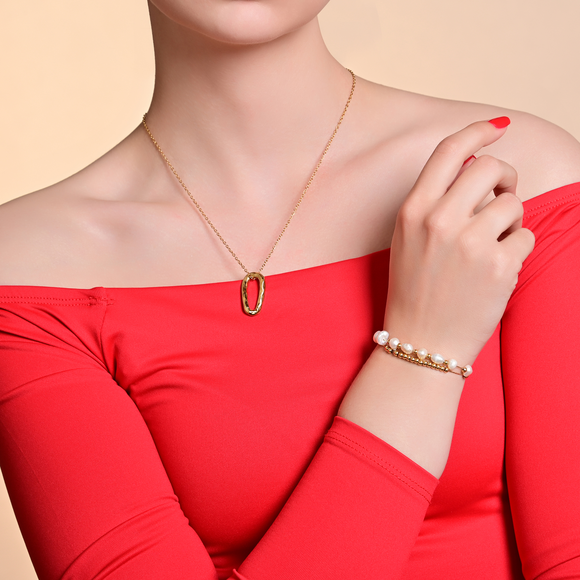 "Arabella" Edelstahl, Doppelarmband-Armband, 17 + 5 cm, goldfarben