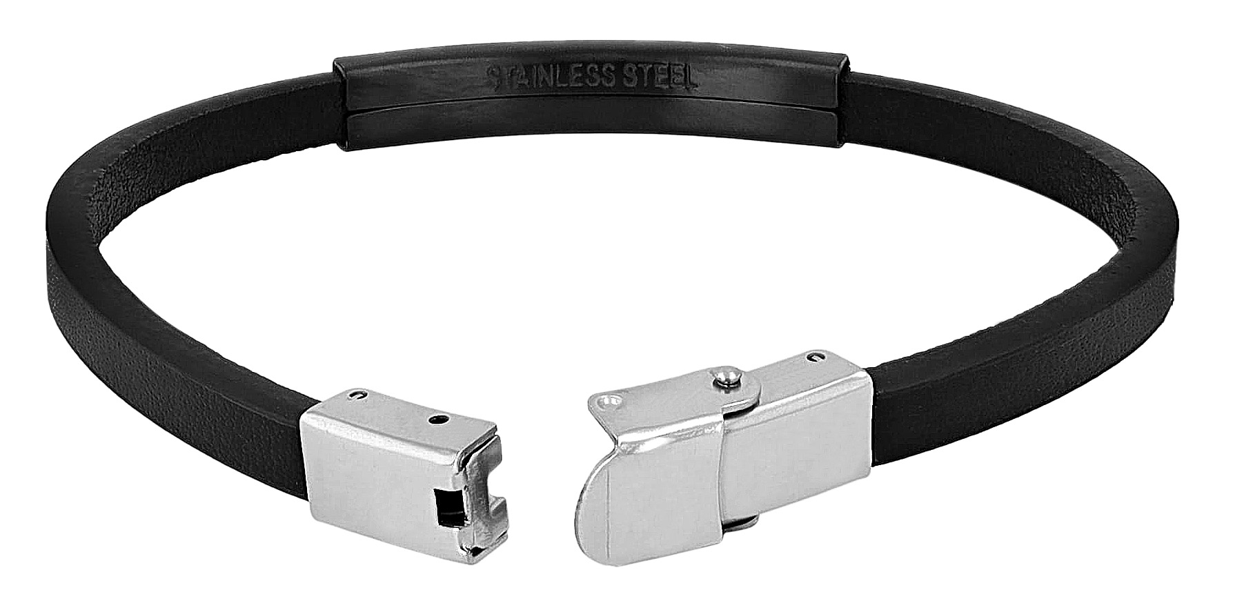 "Colin", Echtlederarmband, Edelstahlgravurplatte, schwarz, 21 cm