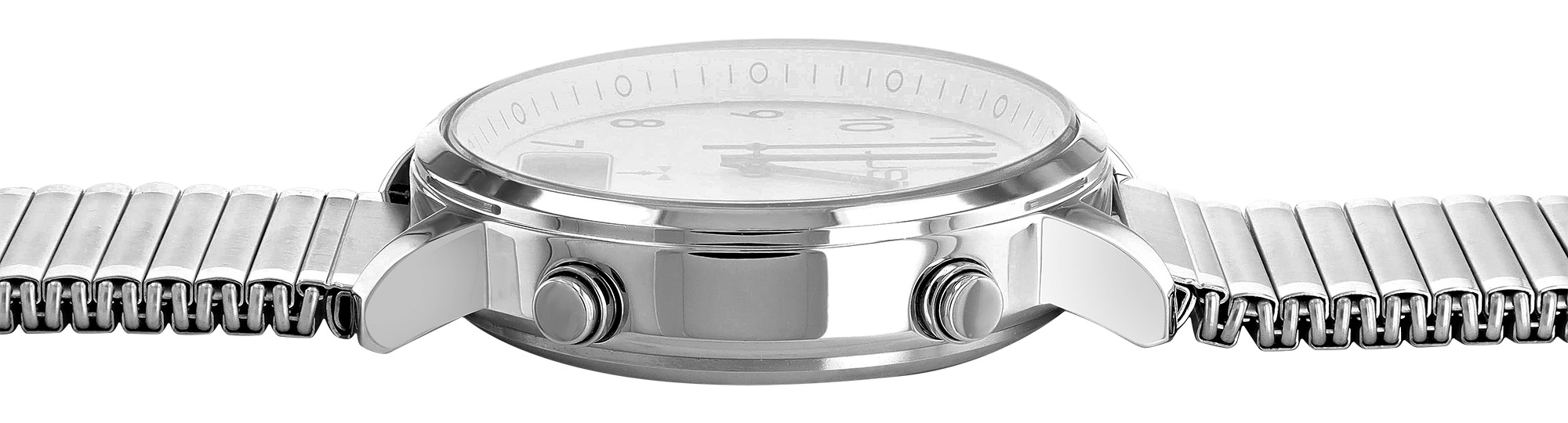 JUST Herren-Funkuhr "Vita Visio" Ø 40 mm (weißes Zifferblatt & Arabische Ziffern), Edelstahl-Zugband