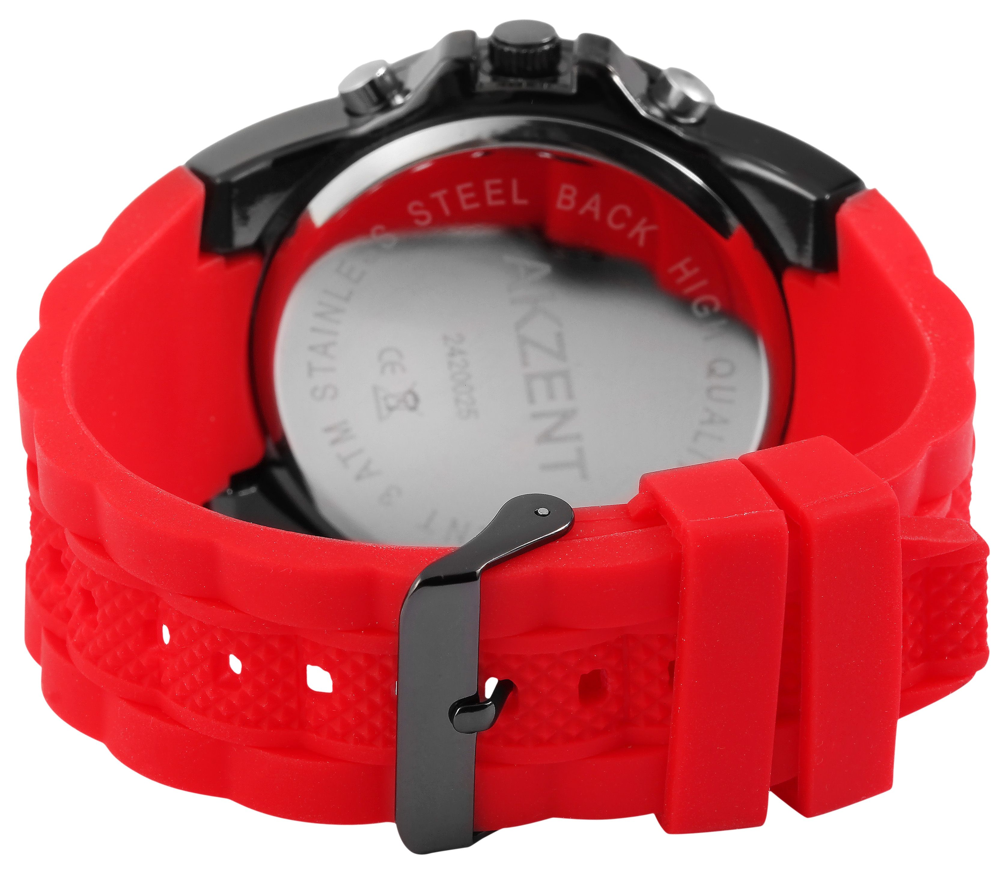 Akzent Analog-Digital Herrenuhr mit Silikonarmband, rot