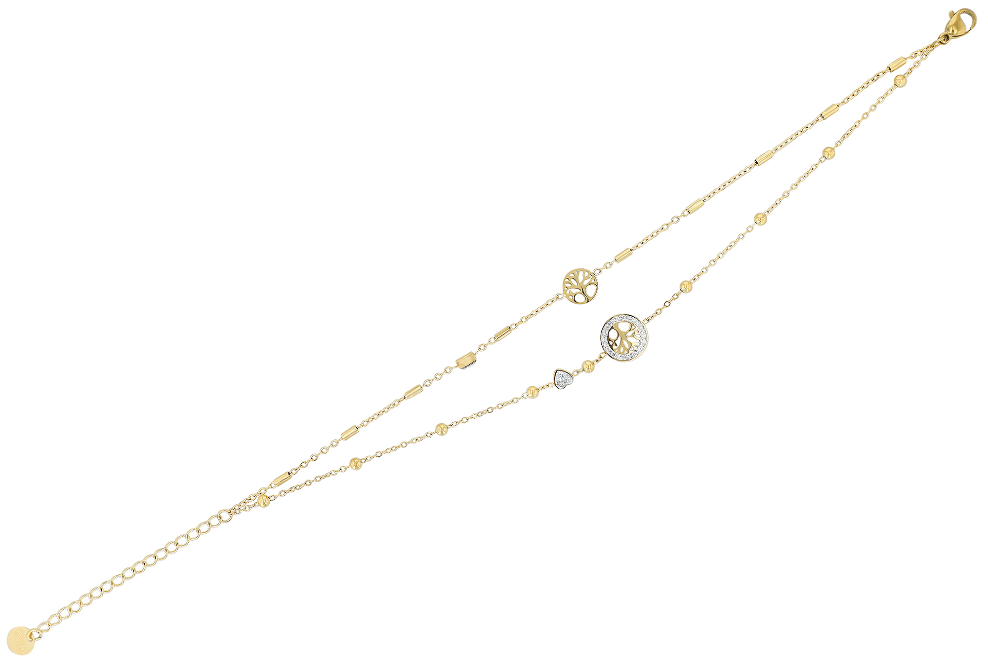 "Danika" Edelstahl Fußkettchen 2-Layering- Lebensbaum/ Herz,  21 + 5 cm, goldfarben