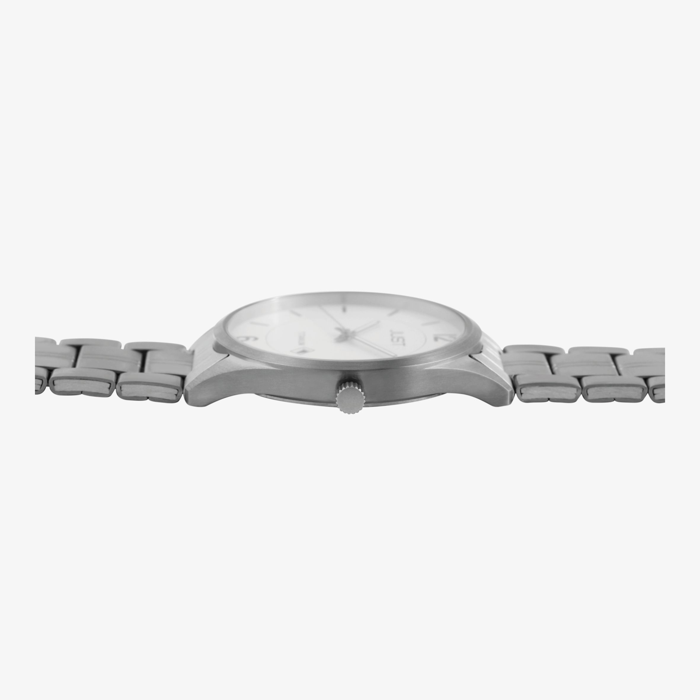 Just Herrenuhr mit Gliederarmband, Titan, 5 ATM, weißes ZB