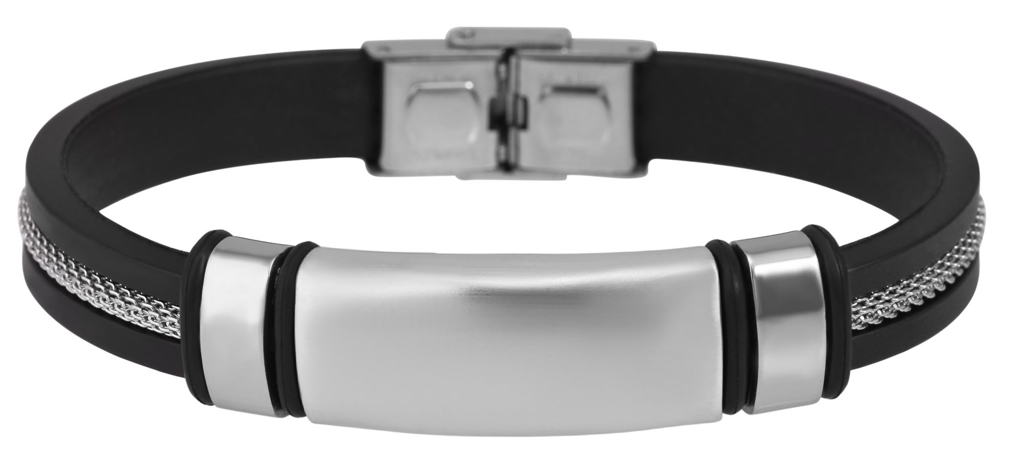 Akzent Silikonarmband mit Gravurplatte aus Edelstahl, schwarz/silberfarben