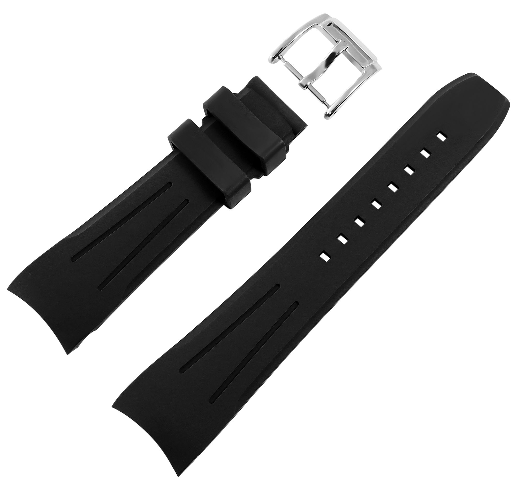 FKM Kautschuk-Uhrenarmband, Dornschließe, 20 mm, schwarz, (FKM= Fluorelastomer-Kautschuk)
