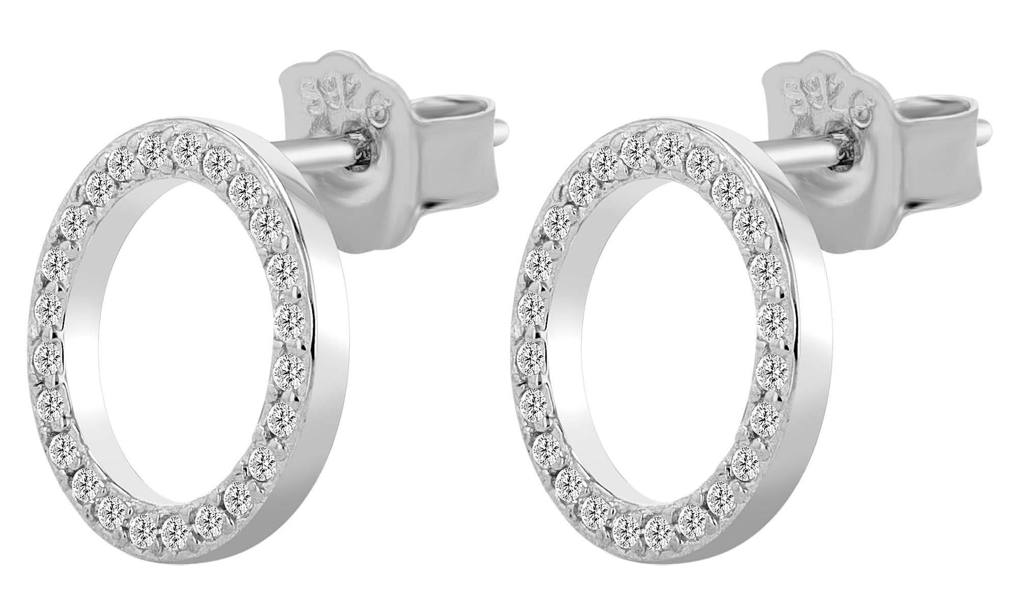 "Maresa" - 925/- Echt Silber, Ohrstecker, Runde offene Form Ø 11mm, silberfarben rhodiniert mit weißen Zirkonen