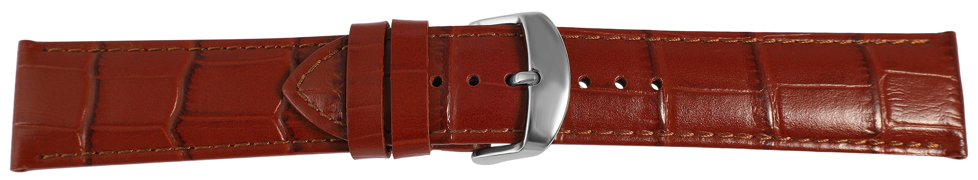Uhrenarmband aus Echt Leder, Kroko-Optik, cognac, 14- 22 mm