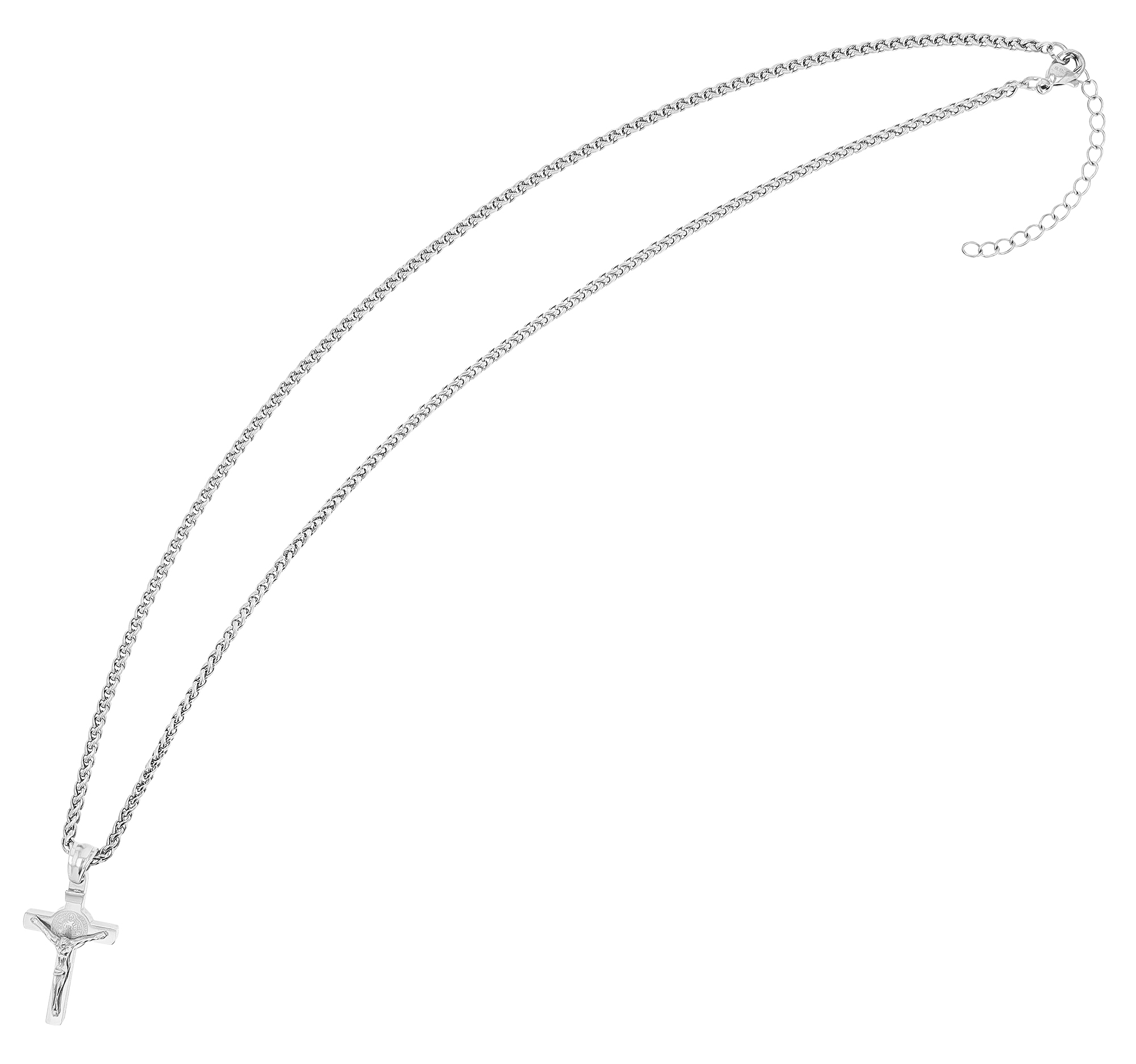 "Salvator" Edelstahl Kette + Anhänger - Kruzifix/ Kreuz, 50 cm +5cm, silberfarben