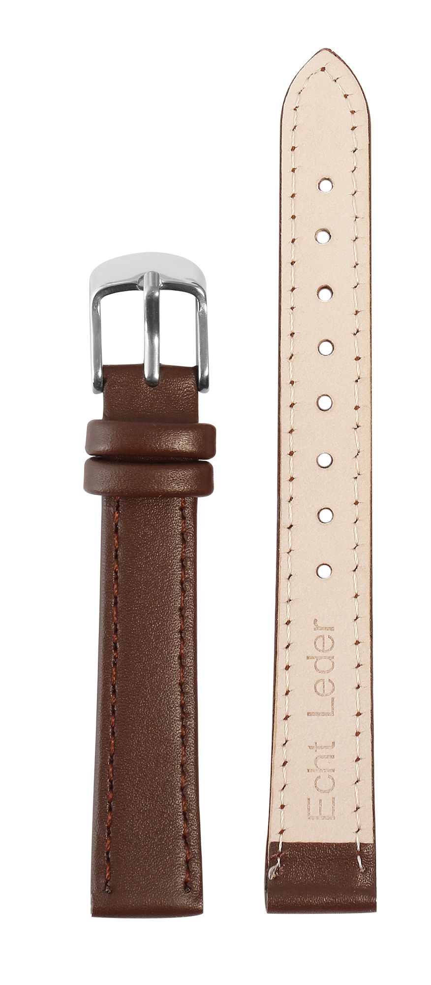 Uhrenarmband aus Echtleder, genäht, dunkelbraun, 10 mm