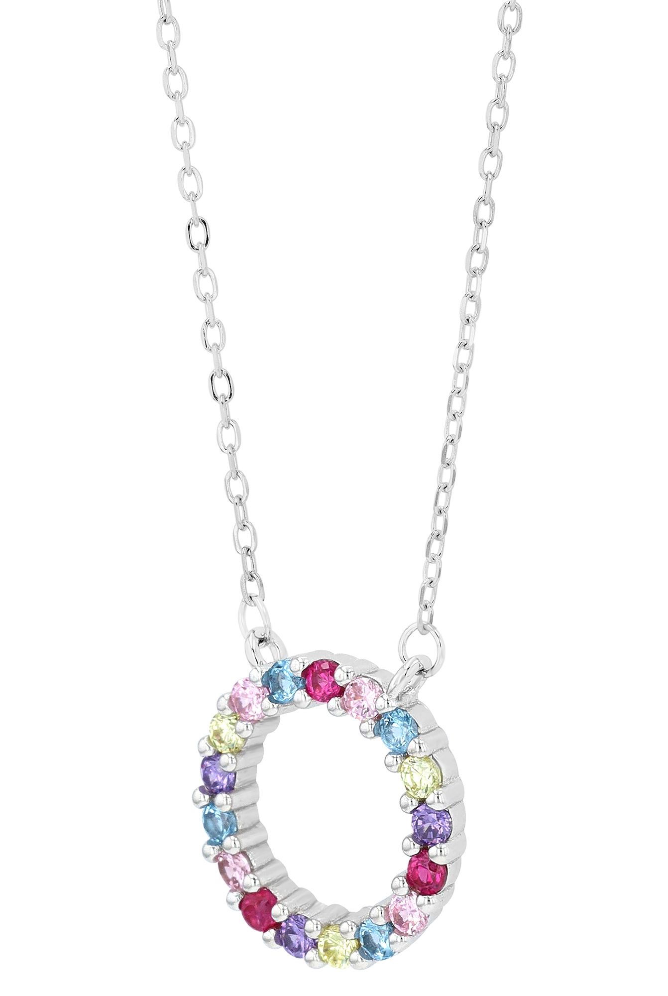 925/- Echt Silber Halskette "Melisa" mit rundem Anhänger, bunter Besatz, rhodiniert, 42+5 cm